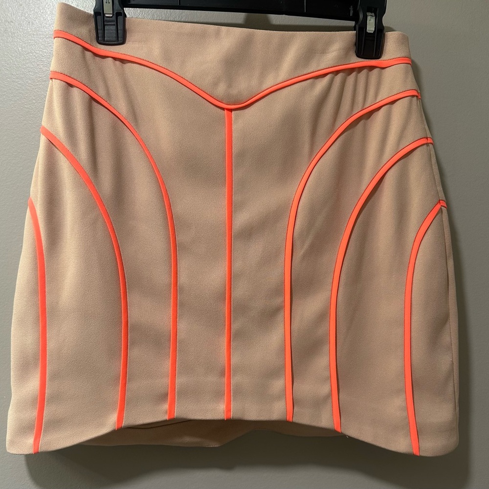 Cameo Tan Mini Skirt with Neon Orange Trim